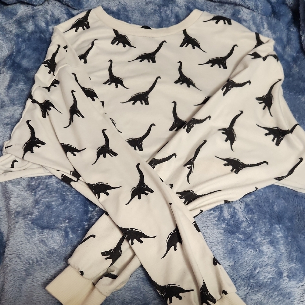 Dinosaur Print Crop Top Long Sleeve - Black and White
